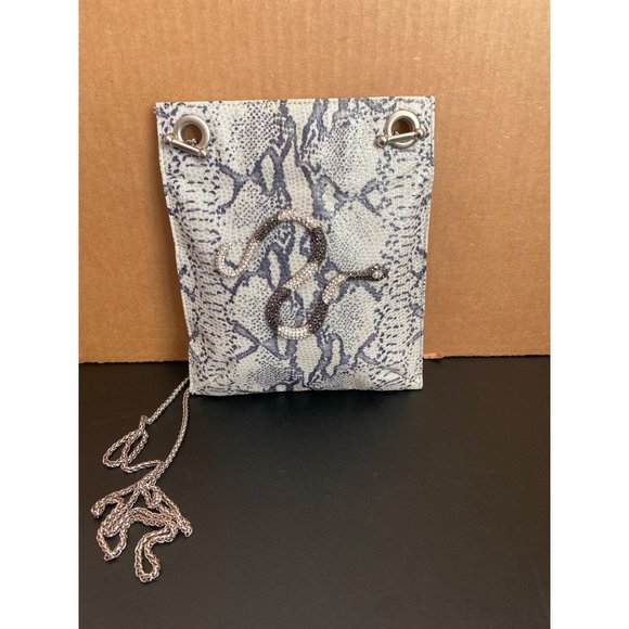Kenneth Jay Lane Handbags - Kenneth Jay Lane Python Print Leather Evening Bag w/Jeweled Snake 1980s